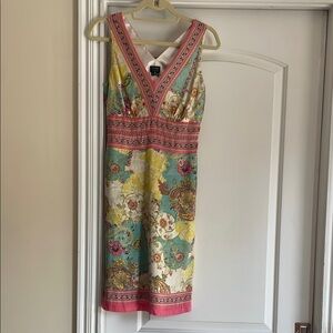 Nicole Miller Pink Yellow Sleeveless V-Neck Sundress